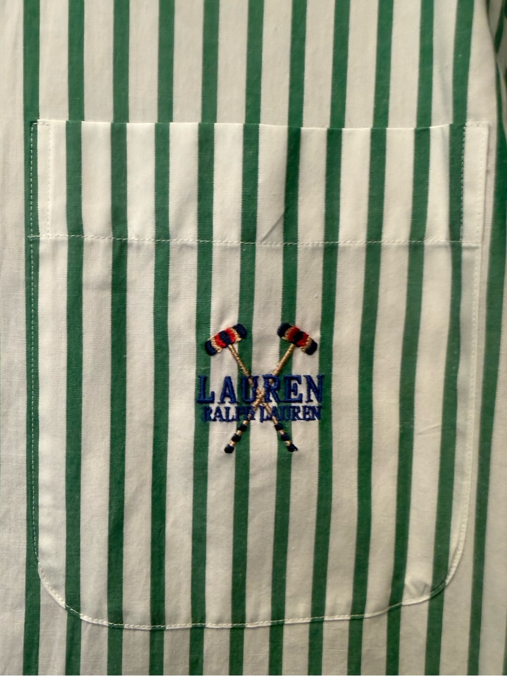 Women’s Ralph Lauren Green and White Vertical Stripe Dress Shirt - Picture 3 of 5